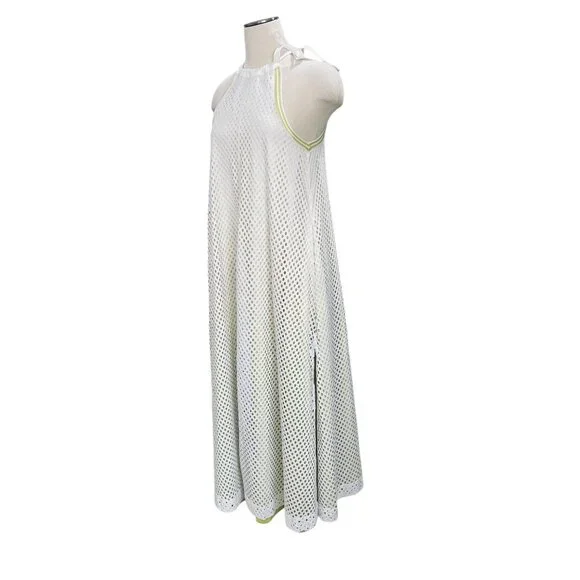 GSTQ XS White Neon Sole Mesh Maxi Dress Halter Long Resort Beach Cover Up NWT - Picture 11 of 14